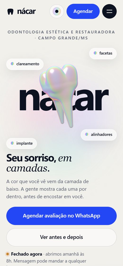 Site da Nácar no celular