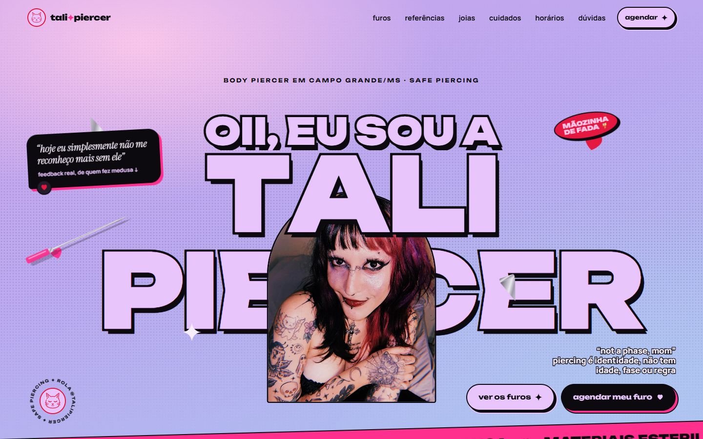 Página inicial do site da Tali Piercer